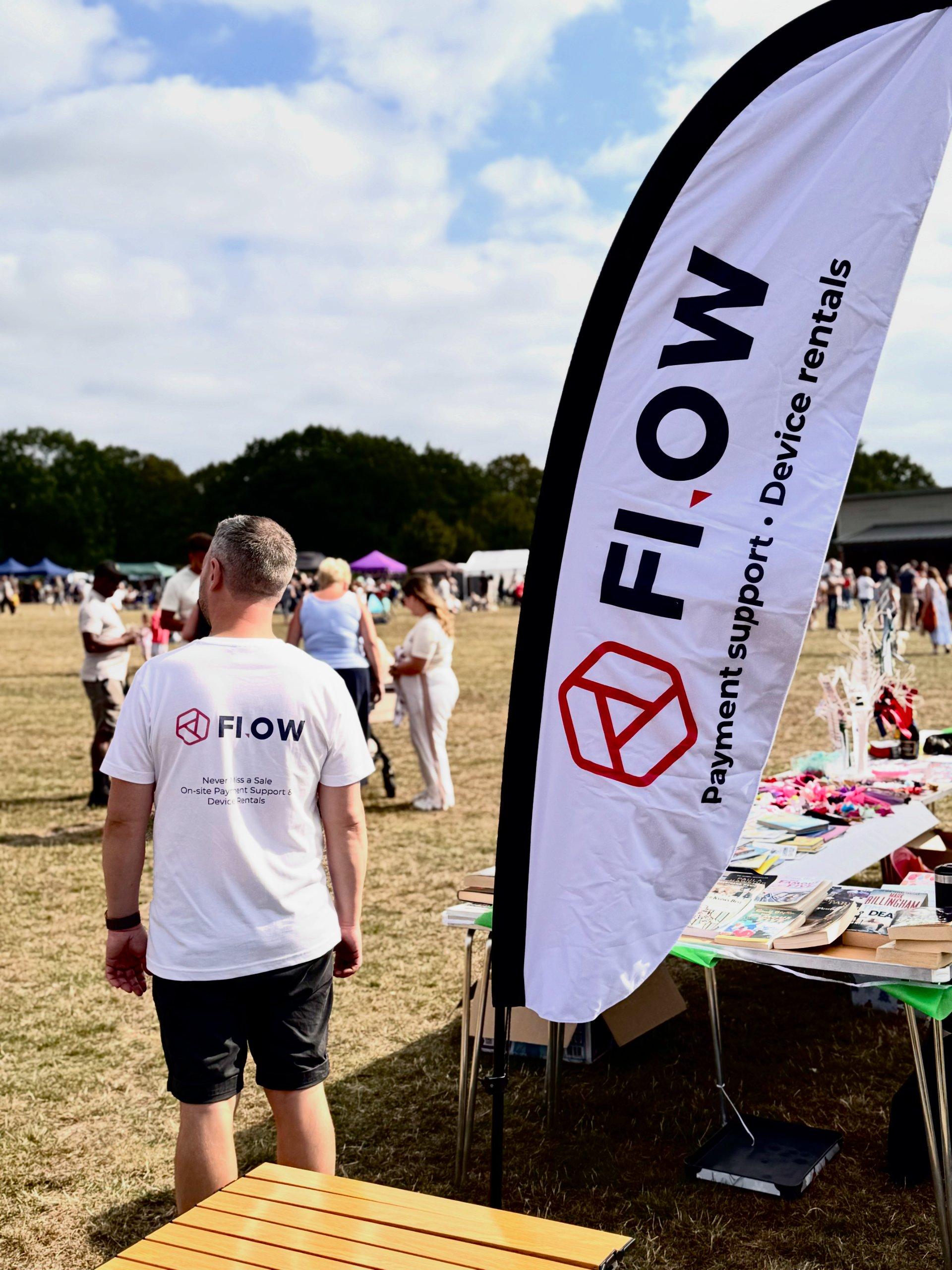 The Flow flag beside a trader's stall at a UK market